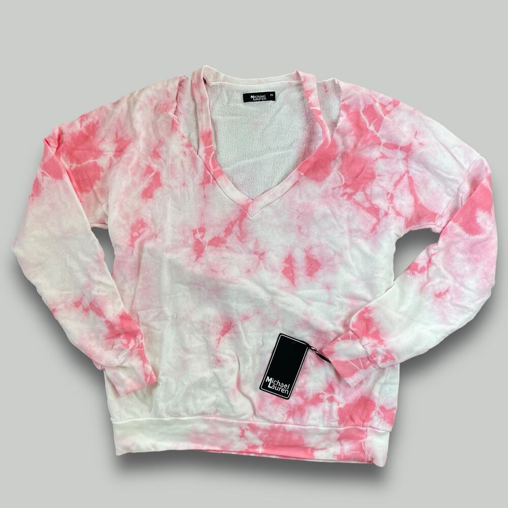 MICHAEL LAUREN NWT SWANSON BOHO HIPPIE TIE DYE CUTOUT SWEATSHIRT PINK XS